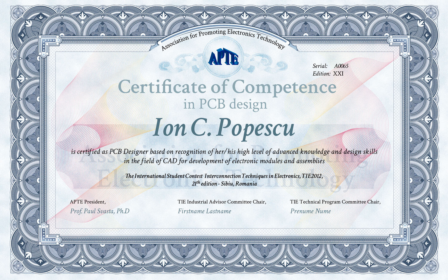 Model of Certificate of Competence in PCB design